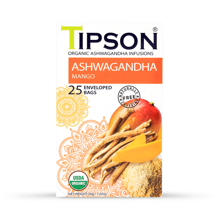Tipson Organic Ashwagandha Mango (25 Enveloped Tea Bags)